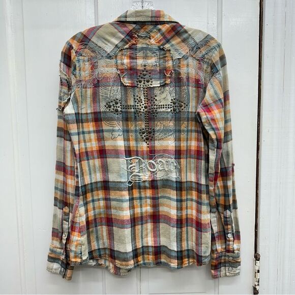 Roar flannel western wear pearl snap button down shirt women's medium - Picture 6 of 8